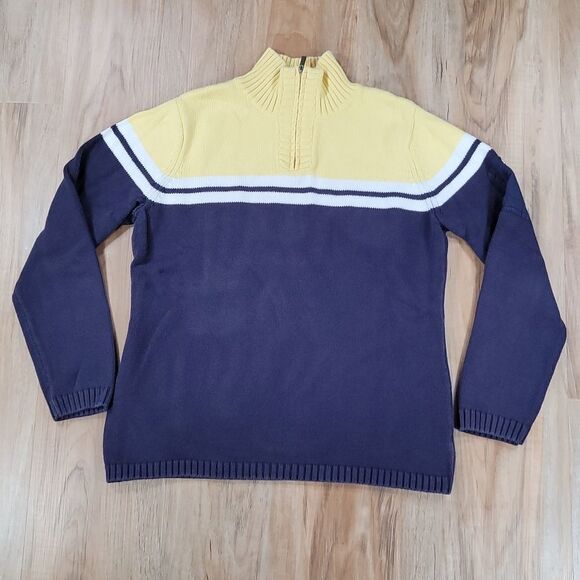 🔹️Liz Claiborne Yellow & Blue Wool Blend Zip Mock Neck Sweater Medium - Picture 1 of 8